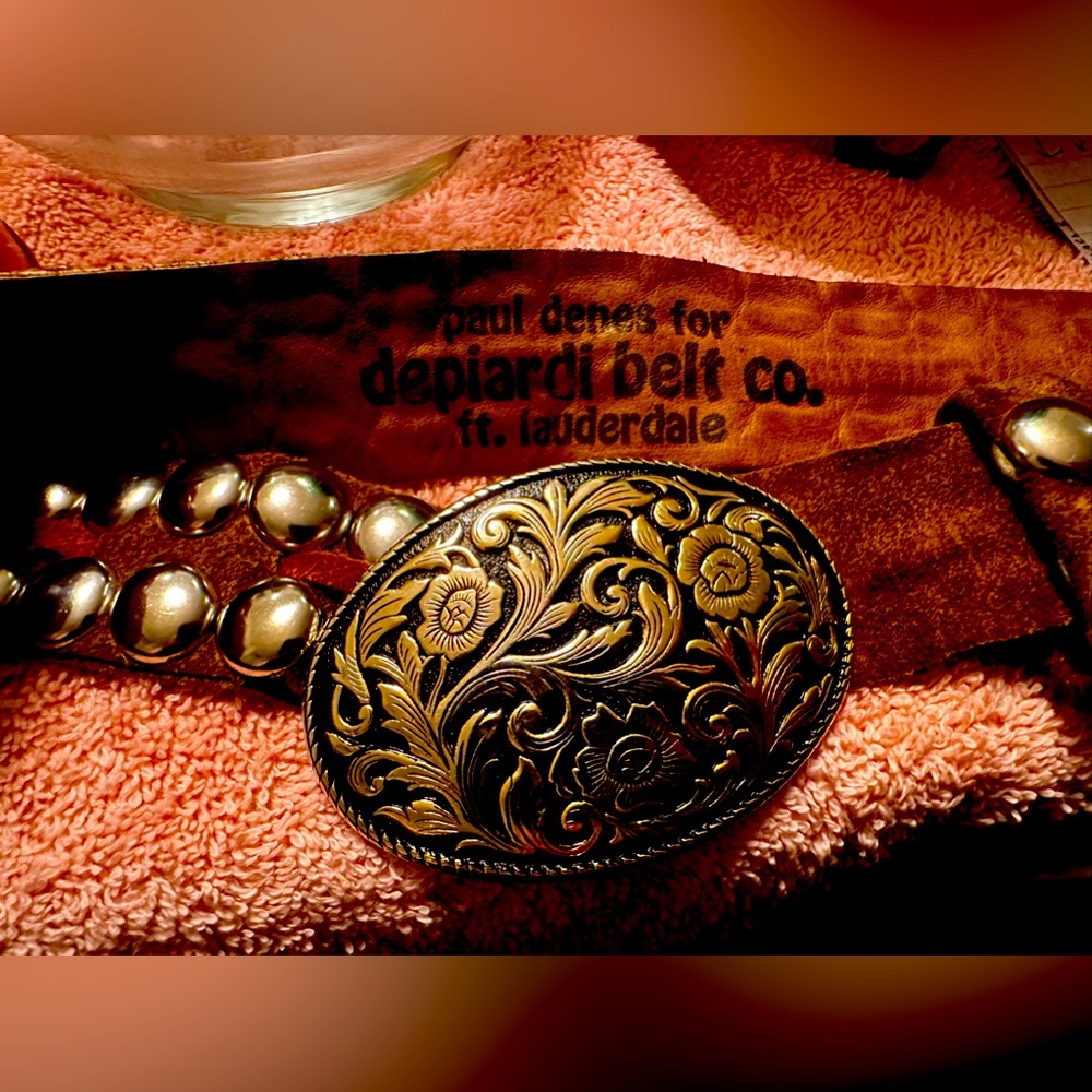 Brown suede with silver orna design belt day or night